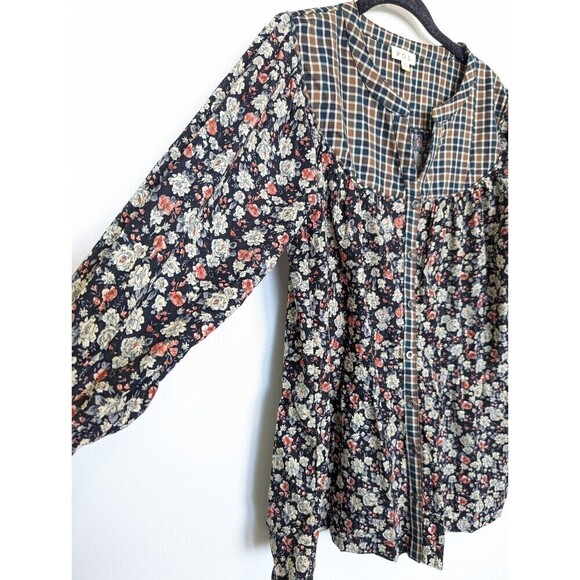 POL Shirt Womens Small Black Floral Tiered Button Up Boho Cottagecore Blouse - Picture 5 of 13